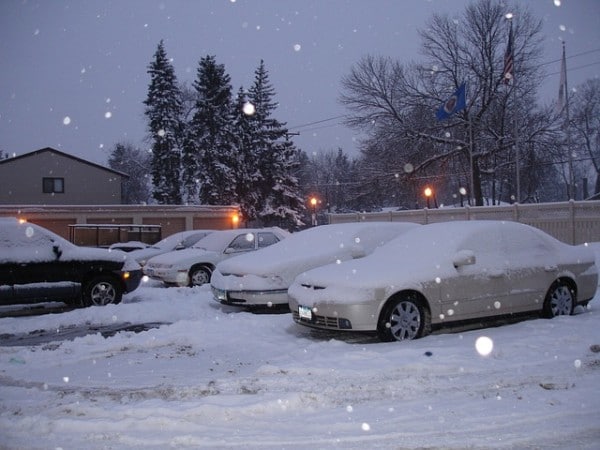 Snowy parking lot